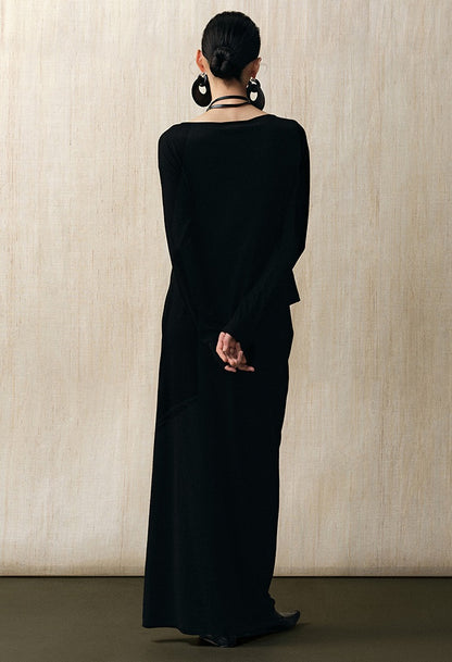 ZHUCHONGYUN  black sheep wool slim long knitted dress--SIMI.