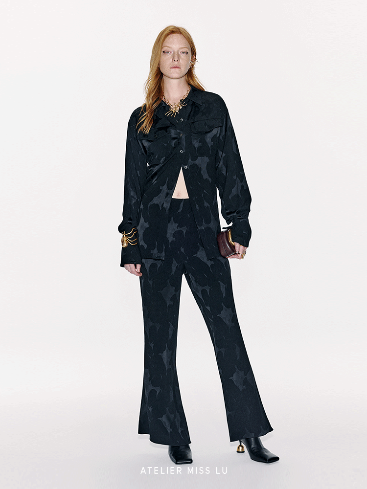ATELIER MISS LU Spring/Summer New Chinese Texture Acetate Waist Shirt Top - DEER.