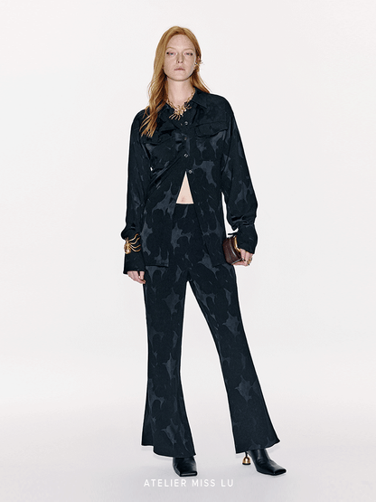 ATELIER MISS LU Spring/Summer New Chinese Texture Acetate Waist Shirt Top - DEER.