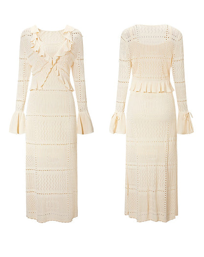 CHICHY slip knitted cardigan two-piece suit fairy long skirt-RILEY