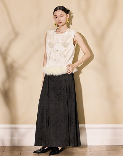 HECO 100% polyester Buckle Bead Embroidered pink apricot Round Neck Vest - spark.