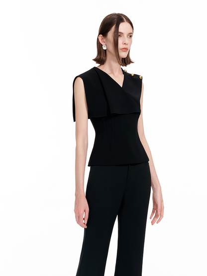 YES BY YESIR | Deconstructed Layered sleeveless Chiffon Shirt - SORALIA.