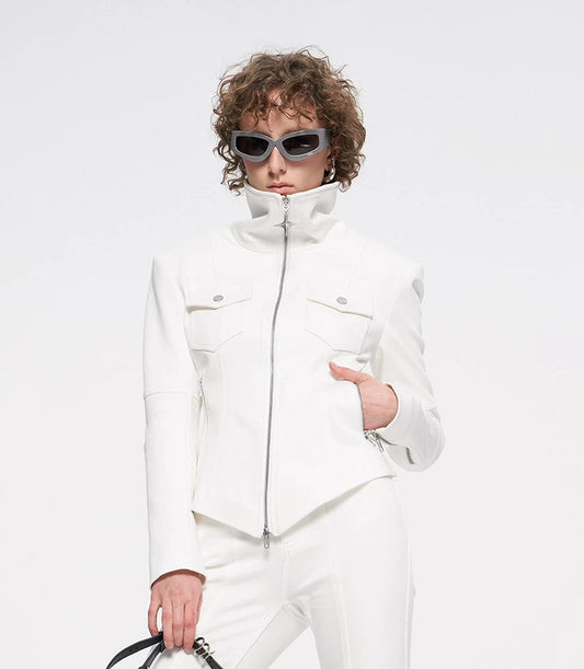 ANNAKIKI White four-pointed star function motorcycle short jacket-TROYARD