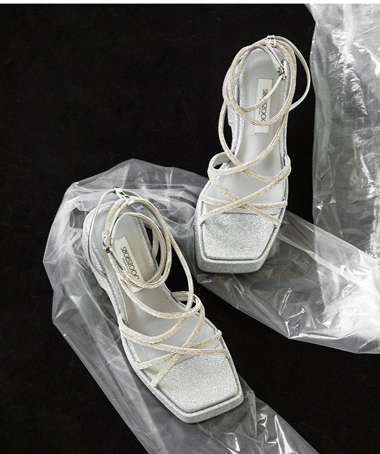 SHOESZOOO  Fairy Style Platform Block Heels - AQUA.
