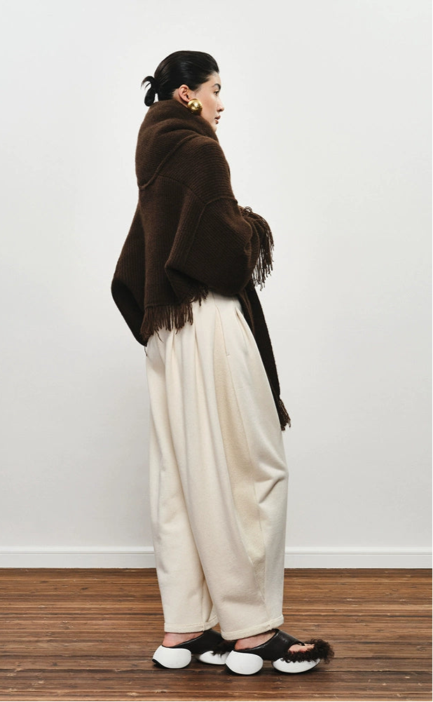 ZHUCHONGYUN  Fringe Loose Drop Shoulder Pit Strip Knitted Jacket--YAKI.