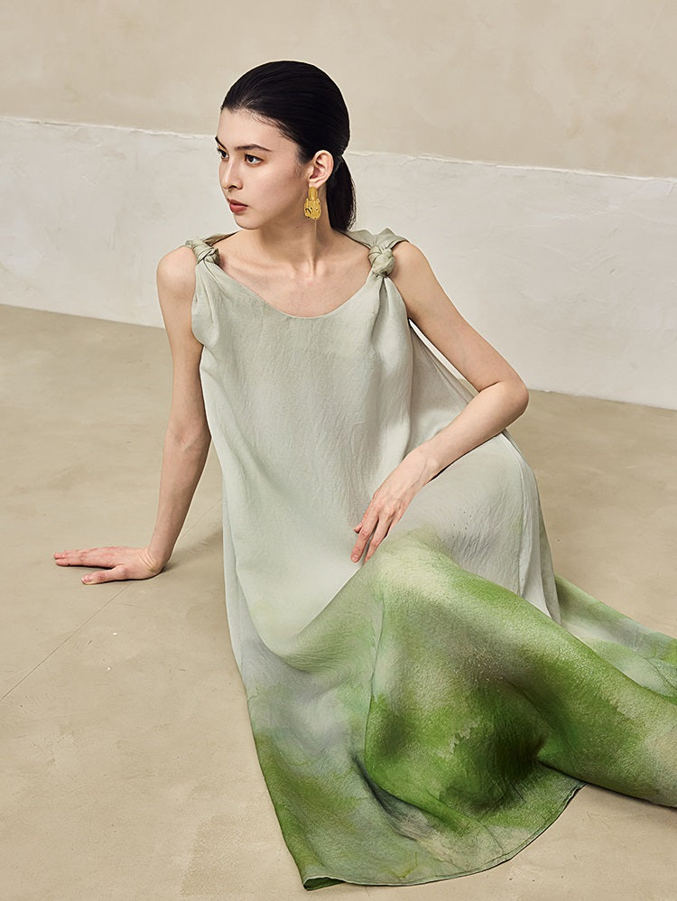 HECO Ink Dye Twisted Chiffon Slip Midi Sleeveless Dress Women - CARRY.