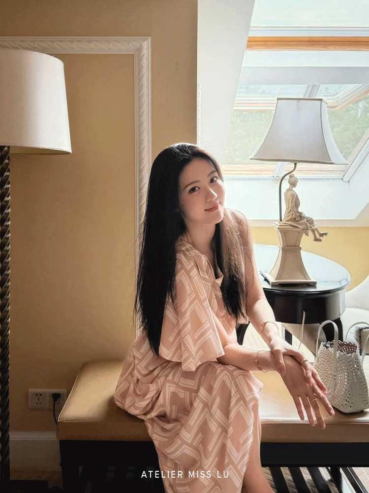 ATELIER MISS LU [Soft Mist Fairy] mulberry silk floating sleeve stand-up dress - TEST