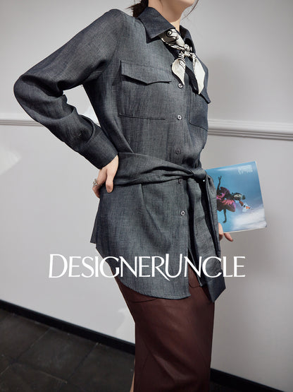 DGU "Goose Shadow" denim pure shirt women's autumn new design niche commuter loose top - HEART.