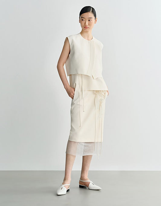 COMME MOI Lv Yan designer's curved placket cropped vest - POSEY.