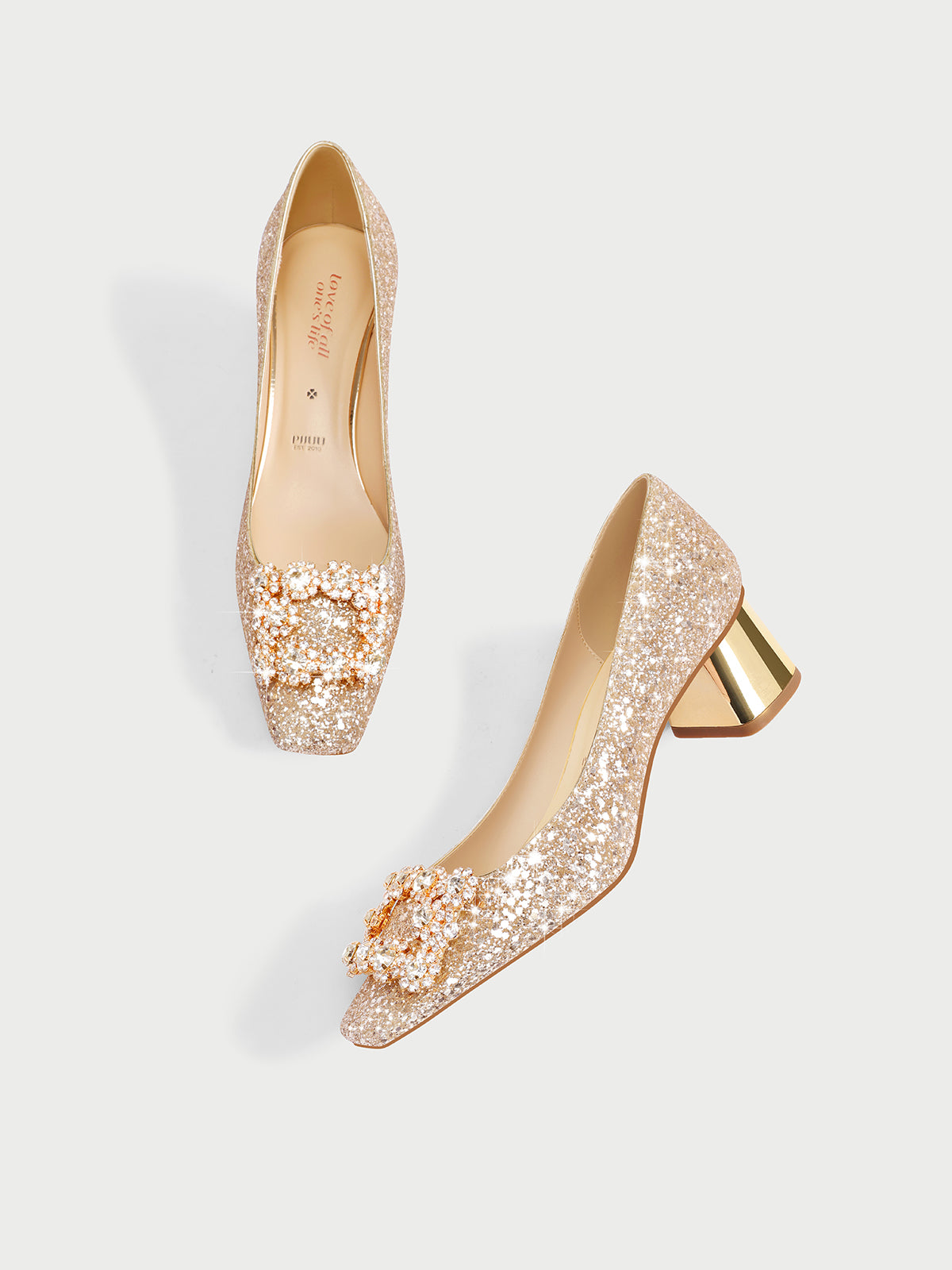 Pjjuu bridesmaid  wedding hexiu square toe block high Heels - LION