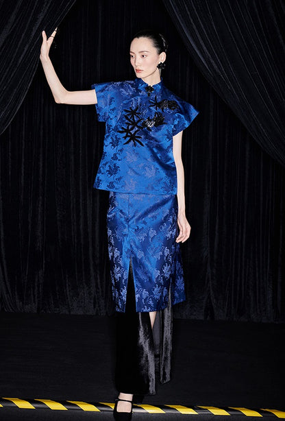 M essential Ma Kai designer Haiqing jacquard gag fish algae pattern nail bead top - CHEN.