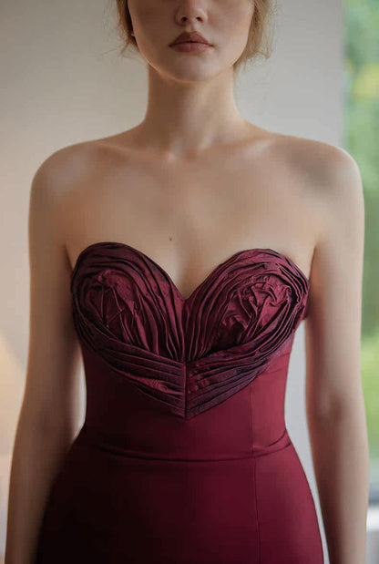 GOUDIN bridal red satin light luxury evening dress-EWA.