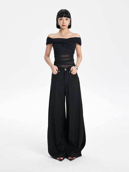TINY IN short sleeve irregular slim mesh top -ASH