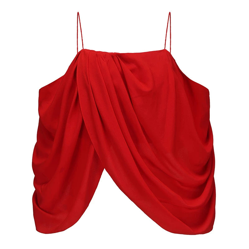 ATELIER MISS LU irregular draped design off-the-shoulder suspender top - KING.