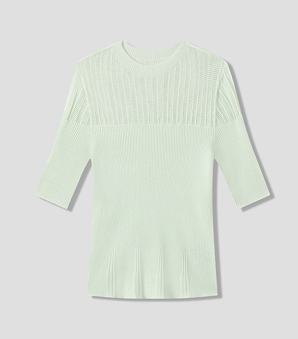 COMME MOI summer women's middle sleeve cut-out knit top - PHILIP.
