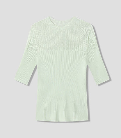 COMME MOI summer women's middle sleeve cut-out knit top - PHILIP.