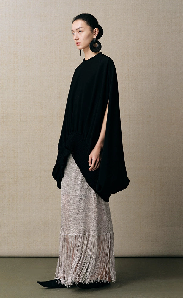 ZHUCHONGYUN balloon silhouette draped black top-GOKU.