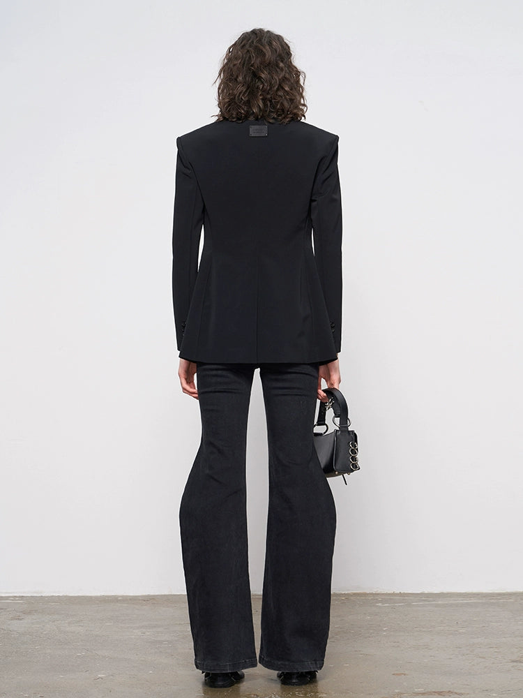 ANNAKIKI black acetate three-dimensional waist suit jacket for women-MARS