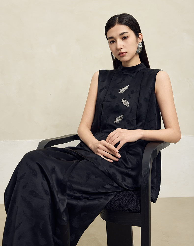 HECO Handmade Beaded Acetate Jacquard Sleeveless Top Women - KING.