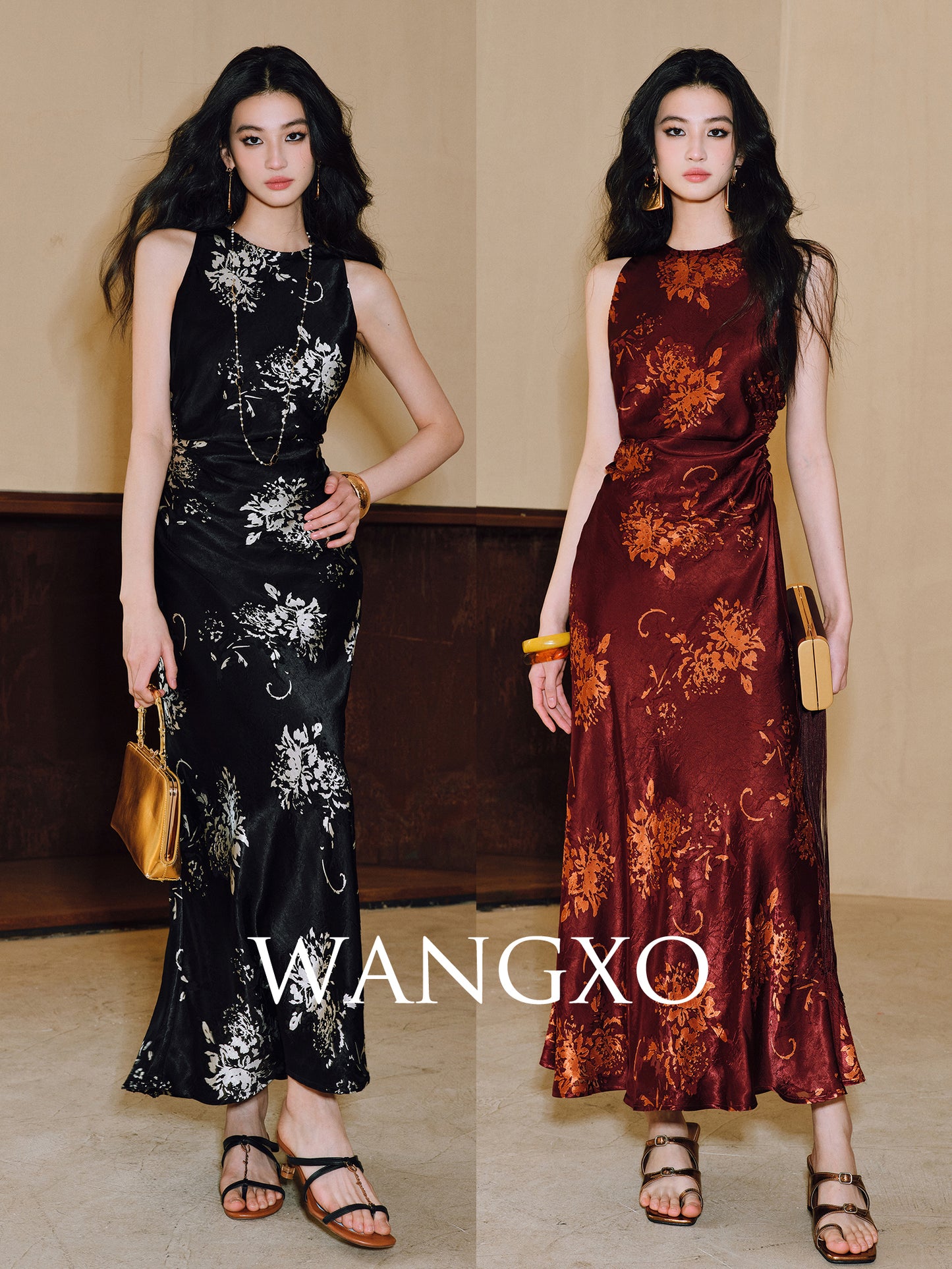 WANGXO | Mercerized Touch Silk  Sleeveless Maxi A-Hem Dress -SYRA.