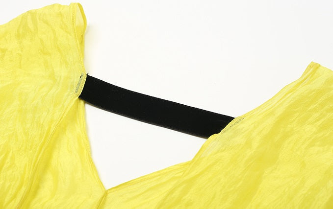 ZHUCHONGYUN yellow pleated dropped shoulder silhouette dress-MIKESE.