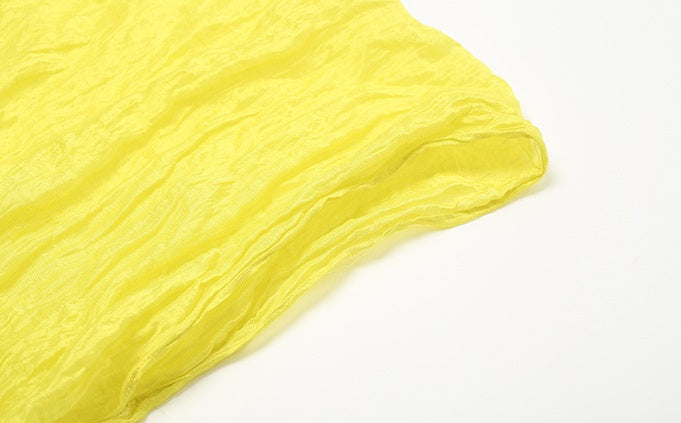 ZHUCHONGYUN yellow pleated dropped shoulder silhouette dress-MIKESE.