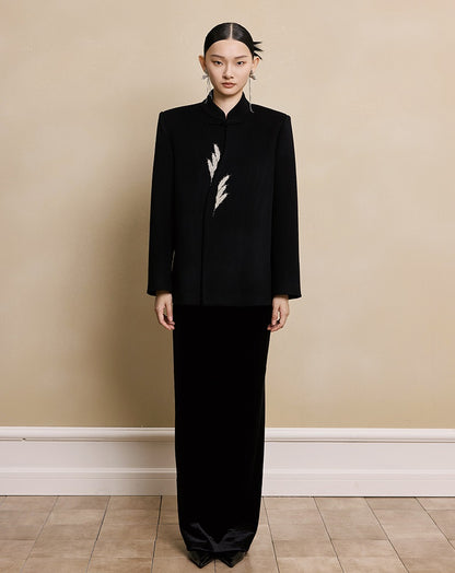 HECO New Wheat Ear Bead Embroidered Wool Tweed Jacket - care.