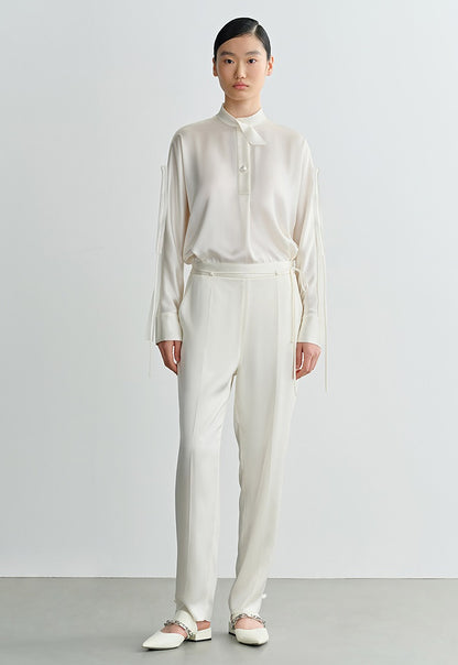 COMME MOI Lu Yan Designer New Women's Half Placket Strip Top Satin Shirt - SAINTS .