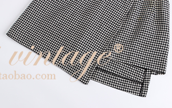 Le Palais Vintage Original Retro Irregular Long Woolen Houndstooth Skirt- VERA.