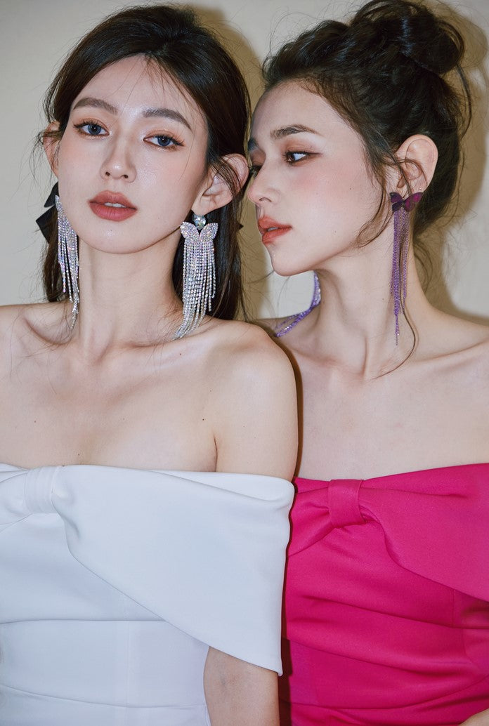 DOLLY High End Off Shoulder Tube Bow Top Body Hug Fish Tail Dinner Dress-IMELDA