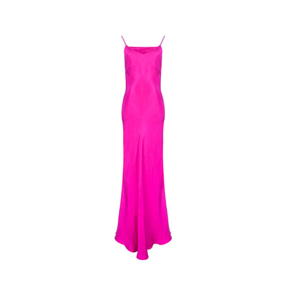 TUYUE  dragon fruit color diagonal satin slim dress - MYLEY.