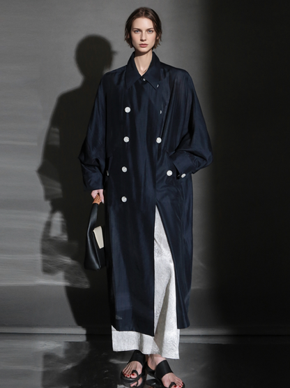 PIAOIN Light Luxury Silk Luster Tencel Linen Trench Coat Jacket -JOSEPHINE