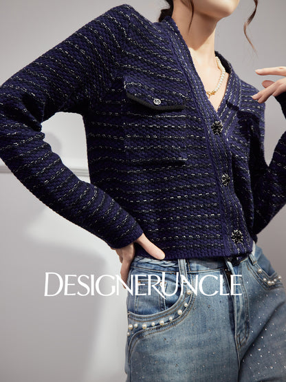 DGU "Ink Room" royal blue knitted sweater small fragrance temperament versatile top - Robert.