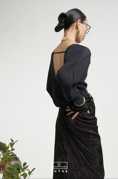 TUYUE backless texture Chinese cool feeling with a long-sleeved top- MONICA.