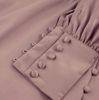 DOLLY Elegant V-Neck Long Lantern Sleeve Long Button Church Dress-NANA