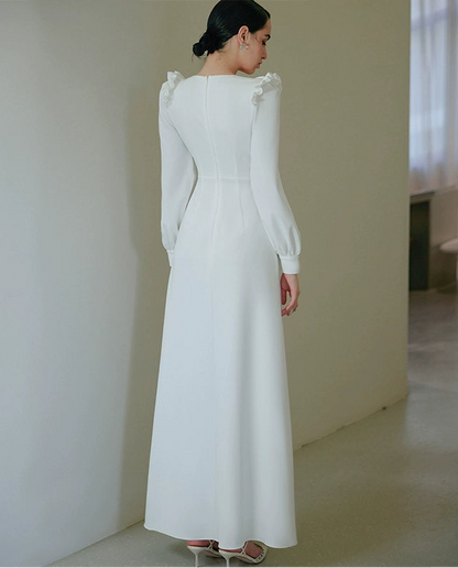 GOUDIN Small white long sleeves party evening dresses-MIA.