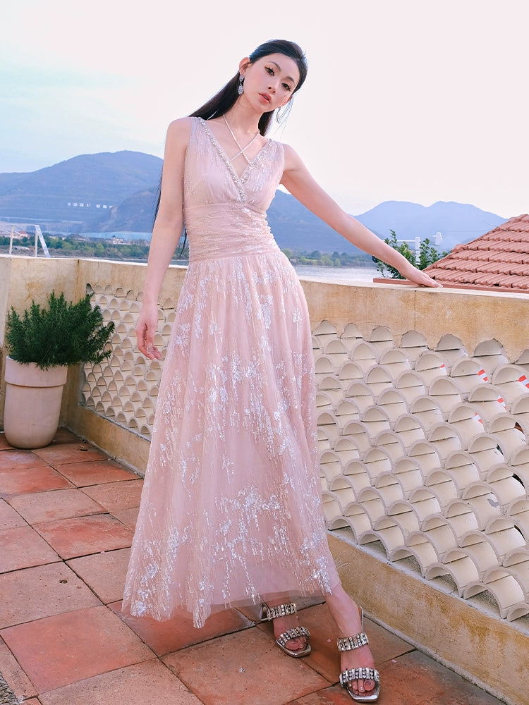 Wardrobes by Chen High End Sleeveless Wrap Embroidered Bead Dress-Sama