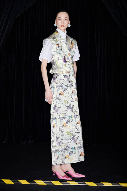 M essential Mackay designer butterfly beaded quilted cottonskirt vest shirt set - toes.