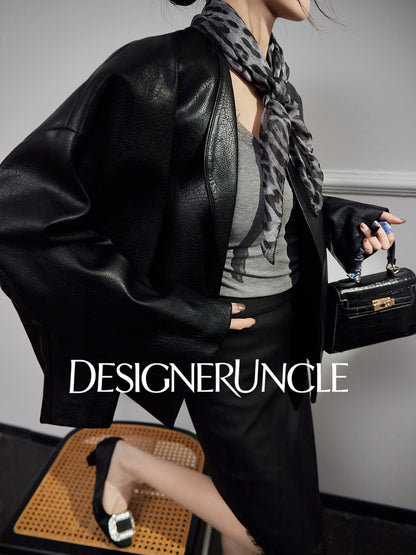 DGU High-end black leather silhouette niche sense commuting high-end style dress - Claude.