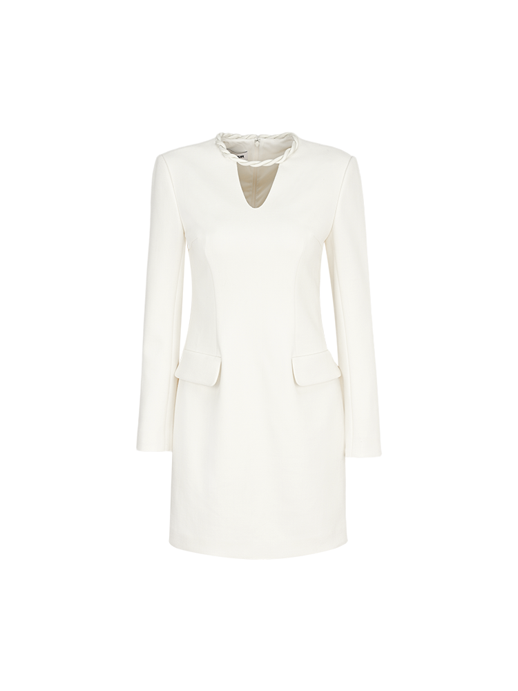 YES BY YESIR twist collar slim short long sleeve dress - HALLOW.