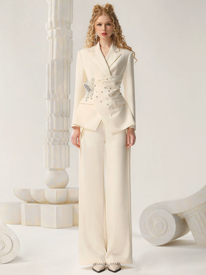 CHECOCRE Stubble temperament commuter bow diamond irregular jacket pleated skirt - ANGEL.