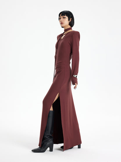 TINY IN lace-up cut-out waist slit maxi dress-MOTO