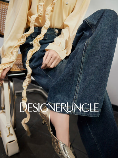 DGU "Lan Shape" Blue Jeans New Retro Wide-leg High-Waist Slimming Versatile Pants - VIE ?