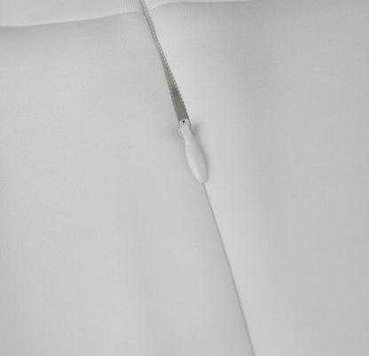 DOLLY Elegant White Slant Collar Short Ruffle Sleeves Midi A-Line Dinner Dress-CRYSTA