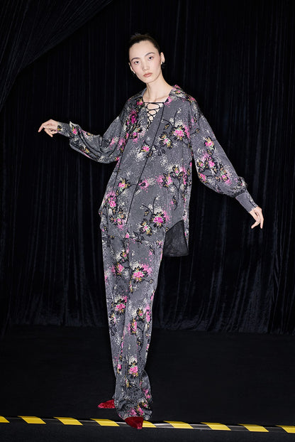 M essential Mackay designer cherry blossom print beads scissor neck loose top - NOCTAINE.