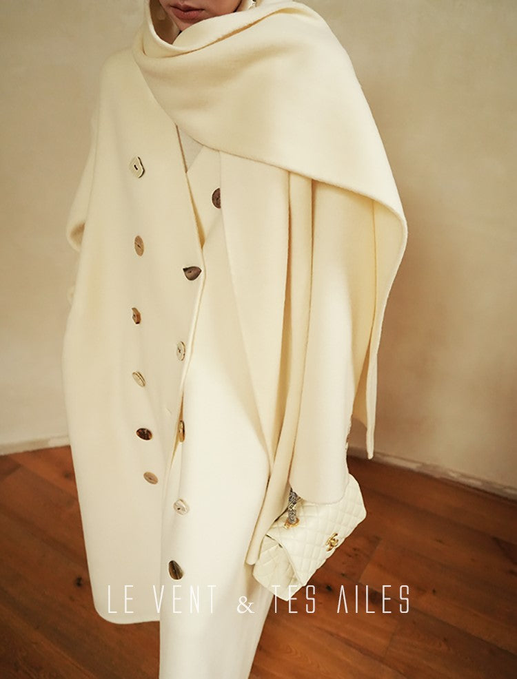 LE VENT&TES AILES Luxury winter camel hair tweed scarf jacket coat-ROSA.