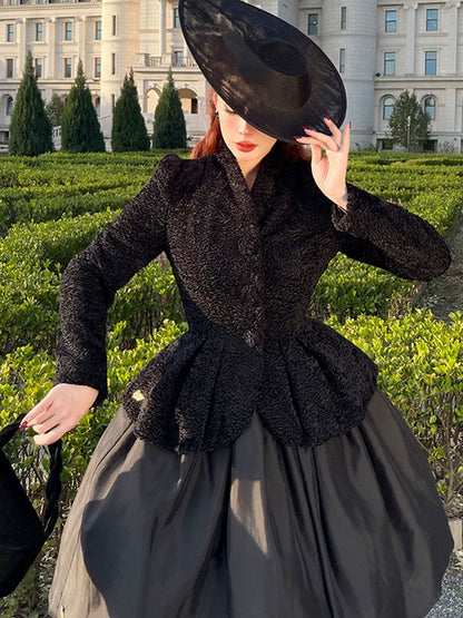 Le Palais Vintage puff sleeve wool roll slim fit jacket-JIMP