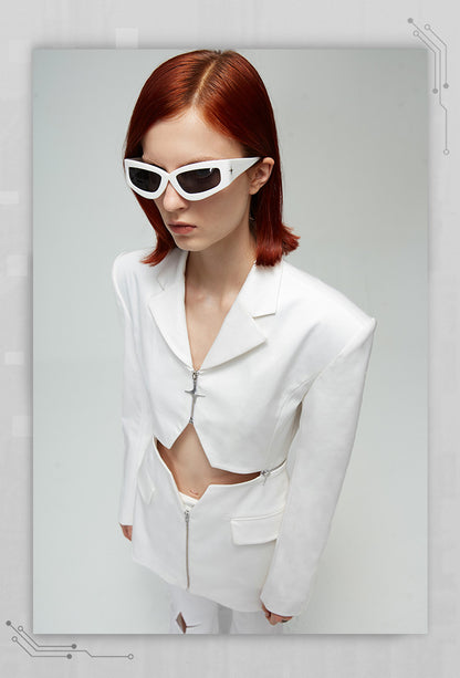 ANNAKIKI  hollow star-shaped patchwork blazer -SANNY.