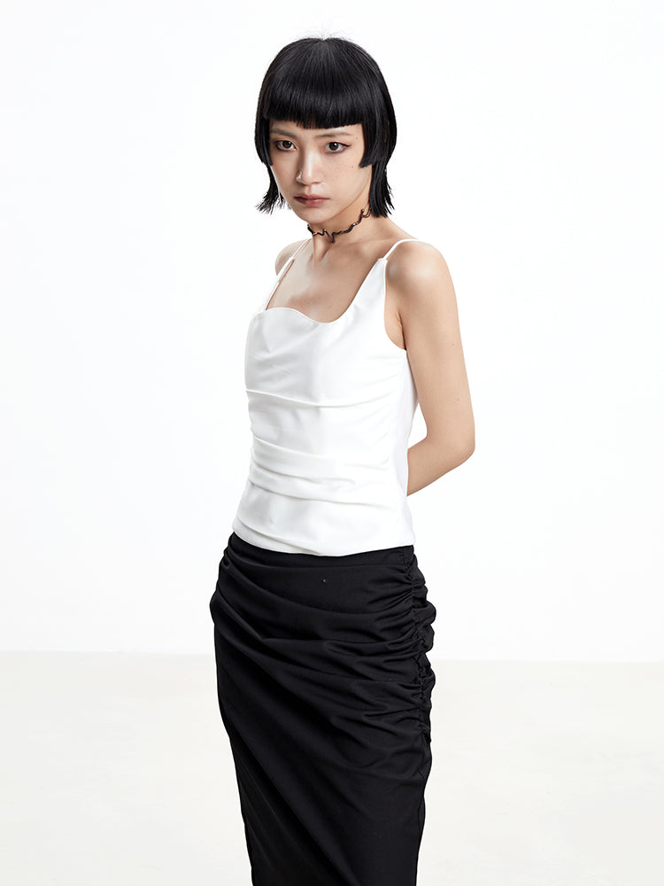 TINY IN w-neck pleated black white back zipper camisole - PIPER