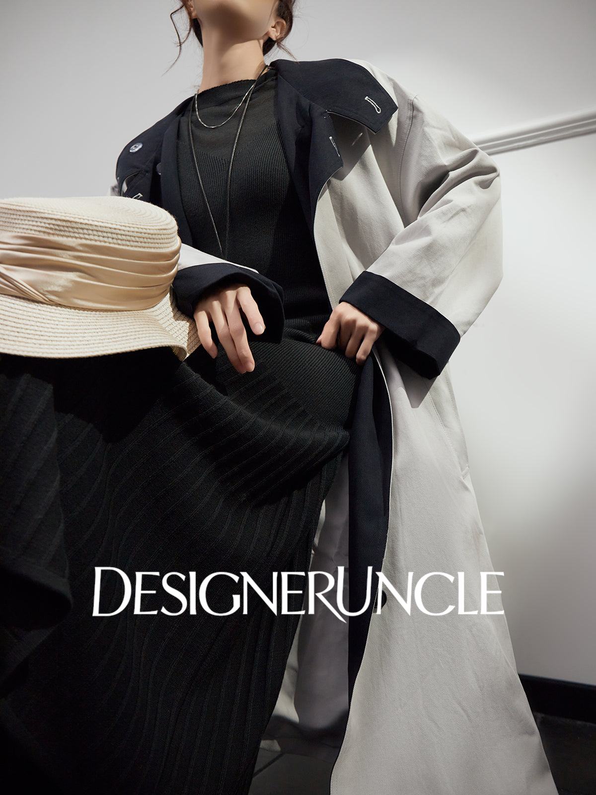 DGU "Ink World" gray long trench coat French loose high-end commuter jacket - Josephina.